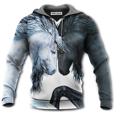 Unisex Hoodie / S Horse White And Black Horse - Hoodie - Owls Matrix LTD