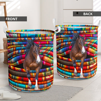 Horse Fabric Rainbow Color - Laundry Basket - Owls Matrix LTD
