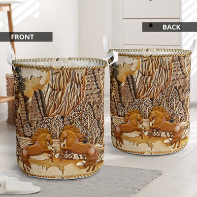Horse Floral Wood Nice Style - Laundry Basket - Owls Matrix LTD