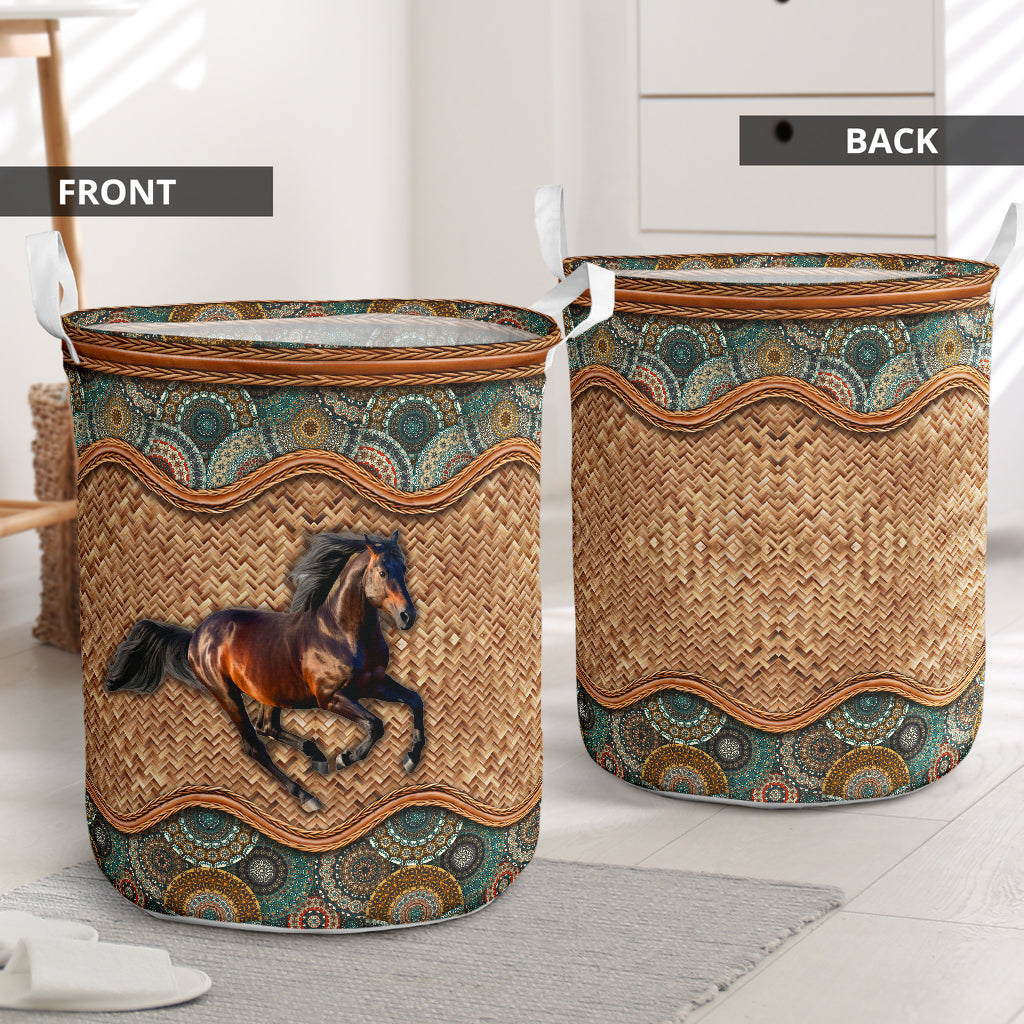 Horse Rattan Mandala Type - Laundry Basket - Owls Matrix LTD