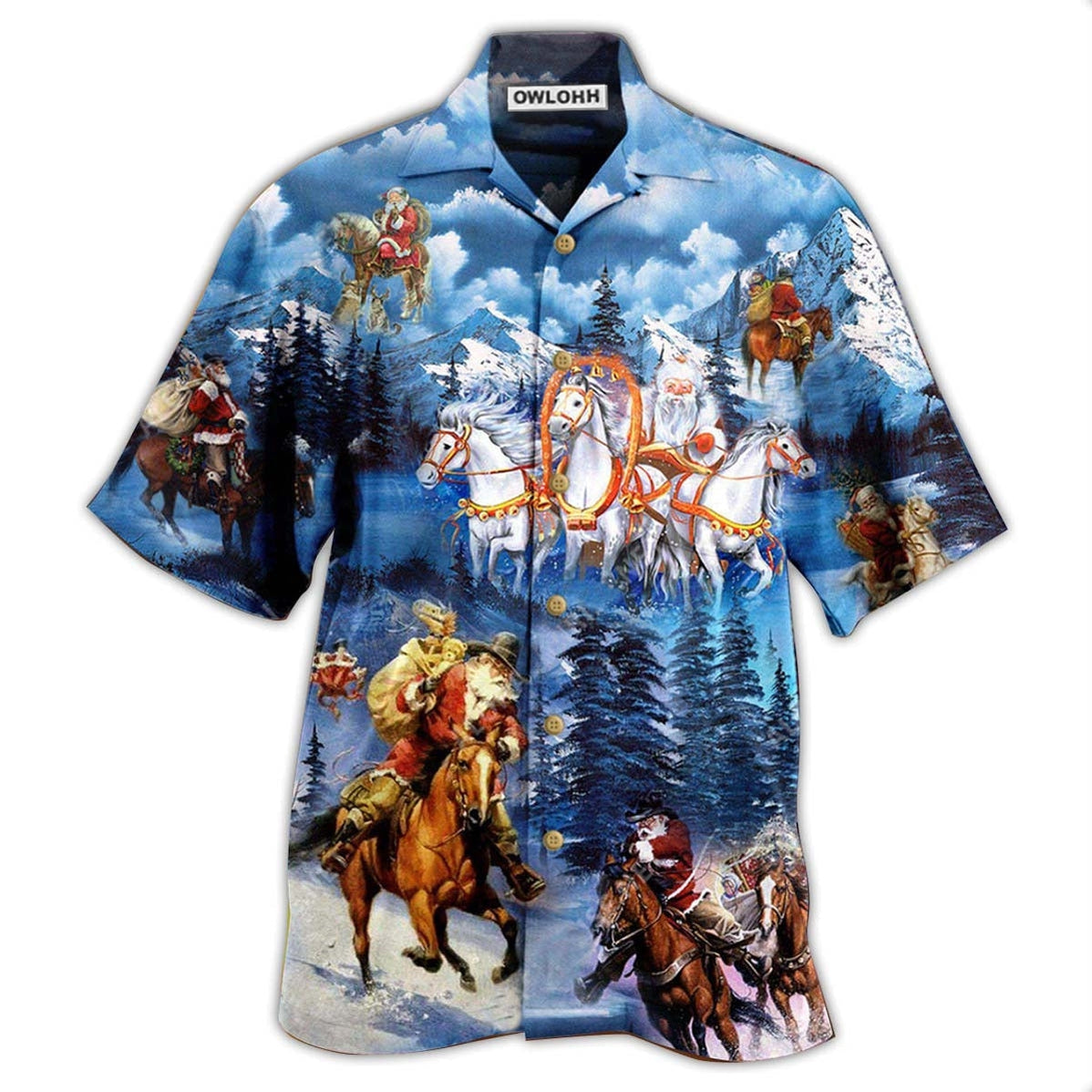Hawaiian Shirt / Adults / S Horse And Santa Love Christmas - Hawaiian Shirt - Owls Matrix LTD