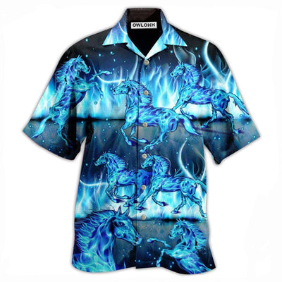 Hawaiian Shirt / Adults / S Horse Burning Blue - Hawaiian Shirt - Owls Matrix LTD