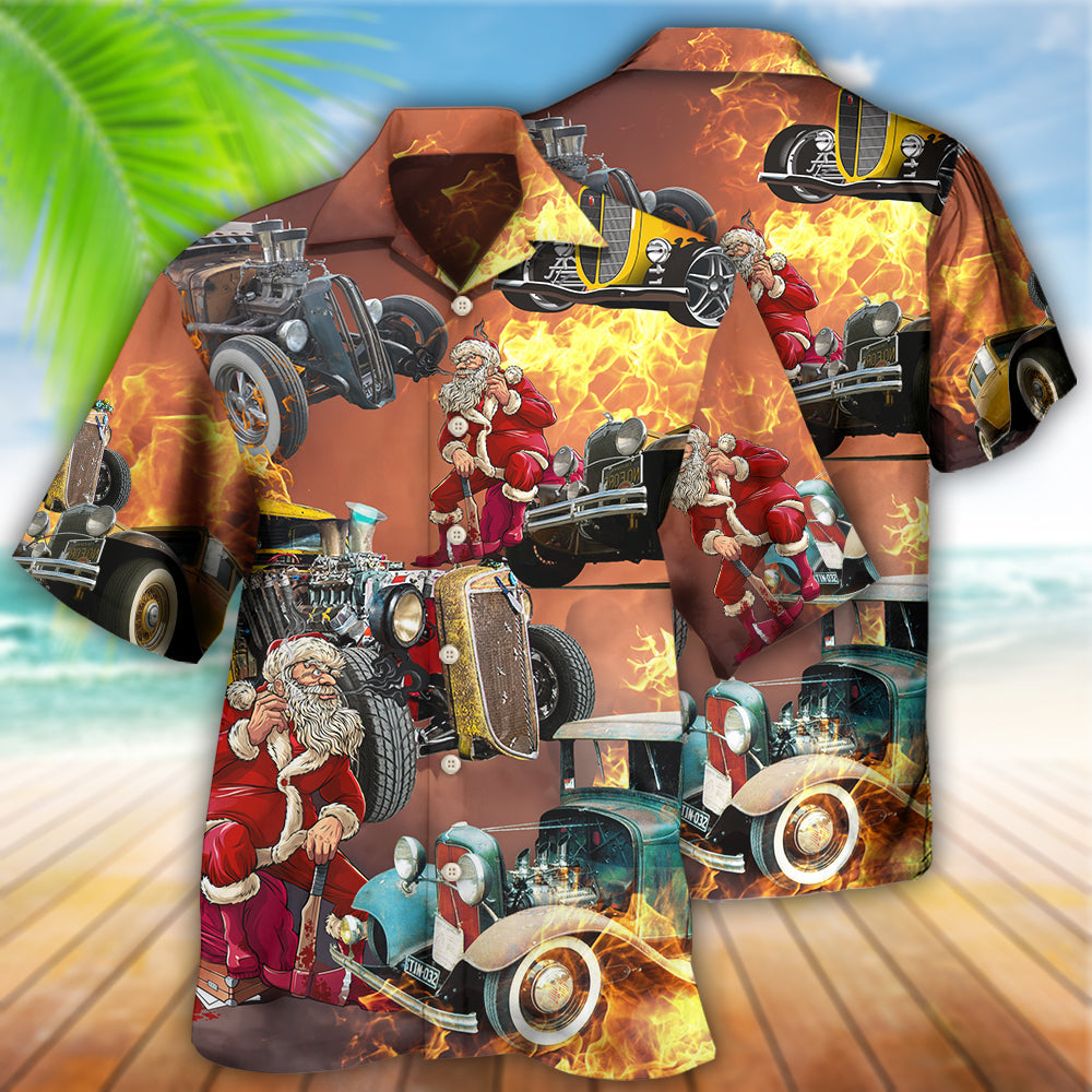 Hot Rod Santa's Hot Rod Is On Fire - Hawaiian Shirt - Owls Matrix LTD