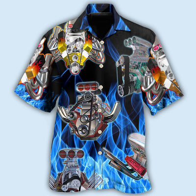 Hot Rod Blue Flame In Black Background - Hawaiian Shirt - Owls Matrix LTD