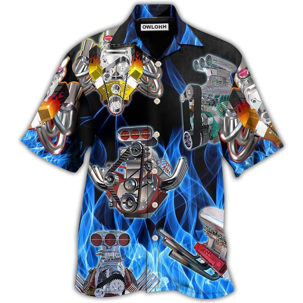 Hawaiian Shirt / Adults / S Hot Rod Blue Flame In Black Background - Hawaiian Shirt - Owls Matrix LTD
