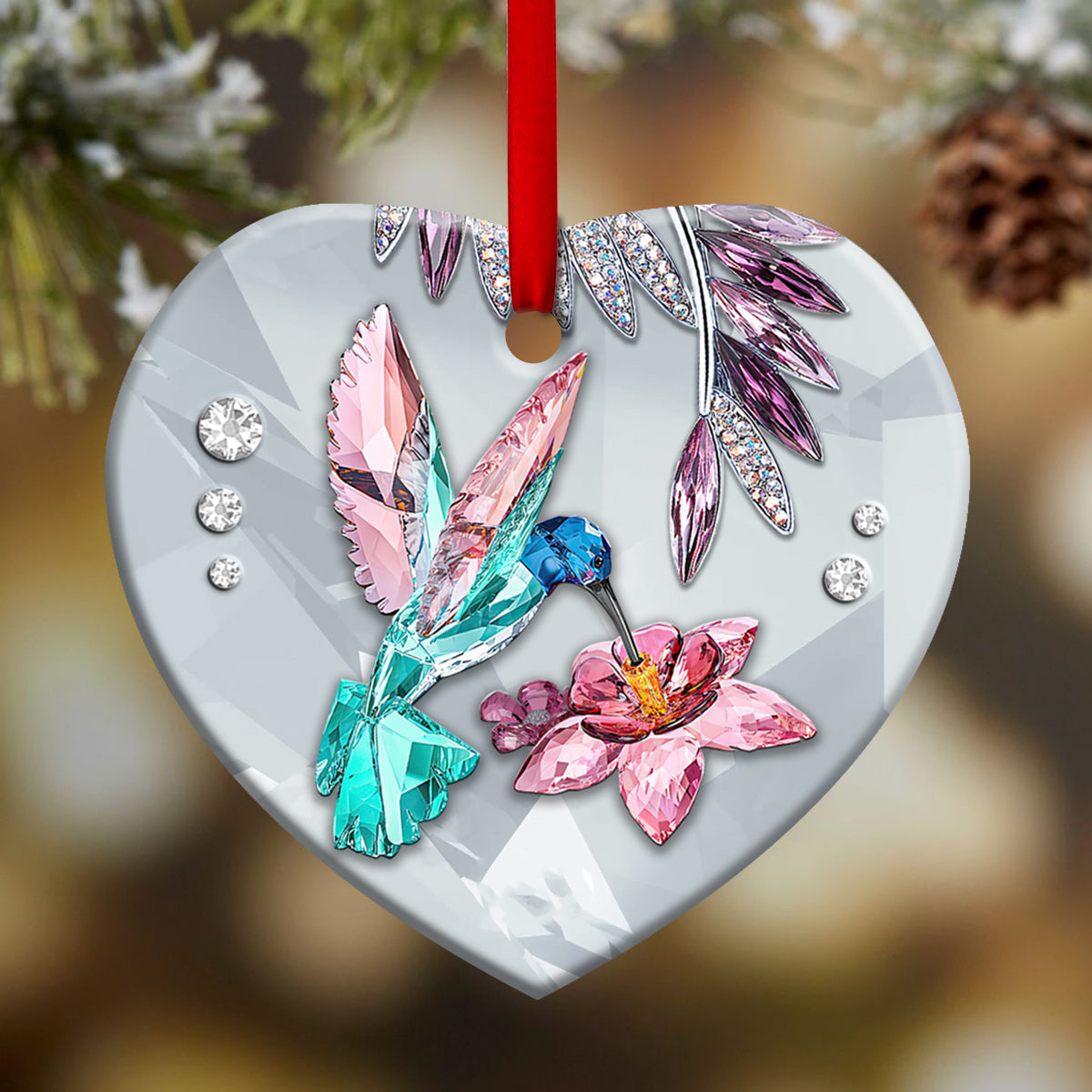 Hummingbird Love Flower Crystal Style - Heart Ornament - Owls Matrix LTD