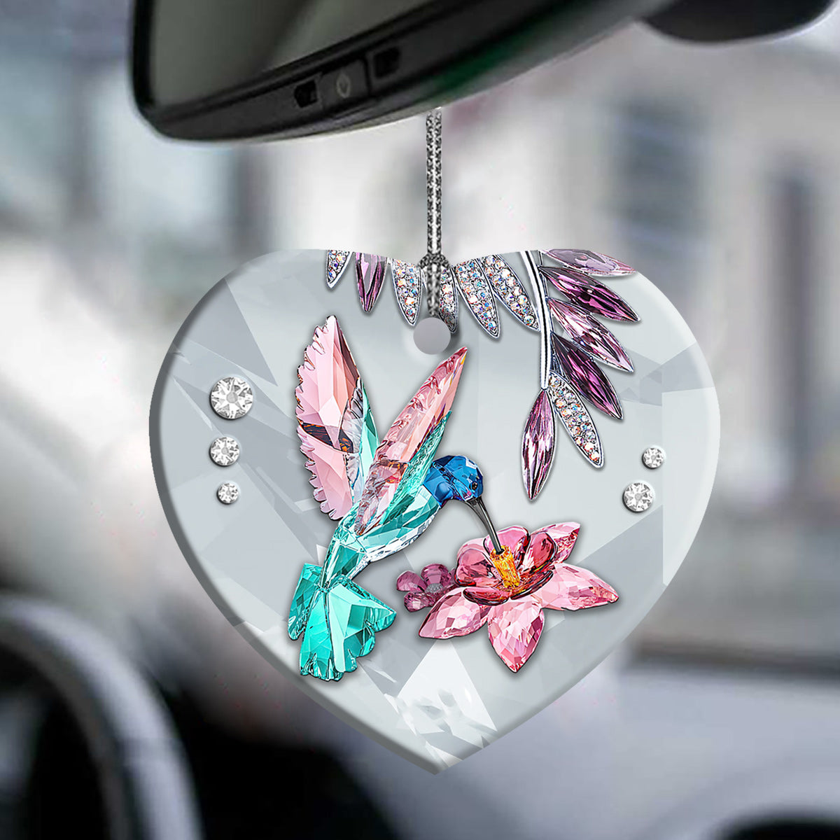Hummingbird Love Flower Crystal Style - Heart Ornament - Owls Matrix LTD