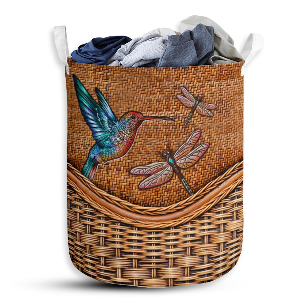 Hummingbird And Dragonfly Rattan Teaxture - Laundry Basket - Owls Matrix LTD