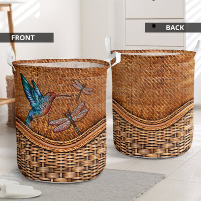 Hummingbird And Dragonfly Rattan Teaxture - Laundry Basket - Owls Matrix LTD