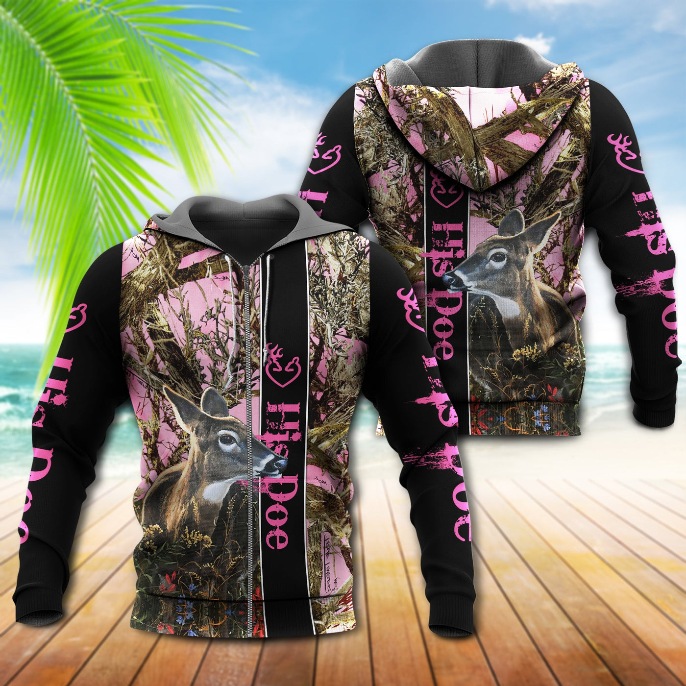 Hunting Buck And Doe Deer Hunting You & Me Got This with Pink and Blue - Hoodie - Owls Matrix LTD