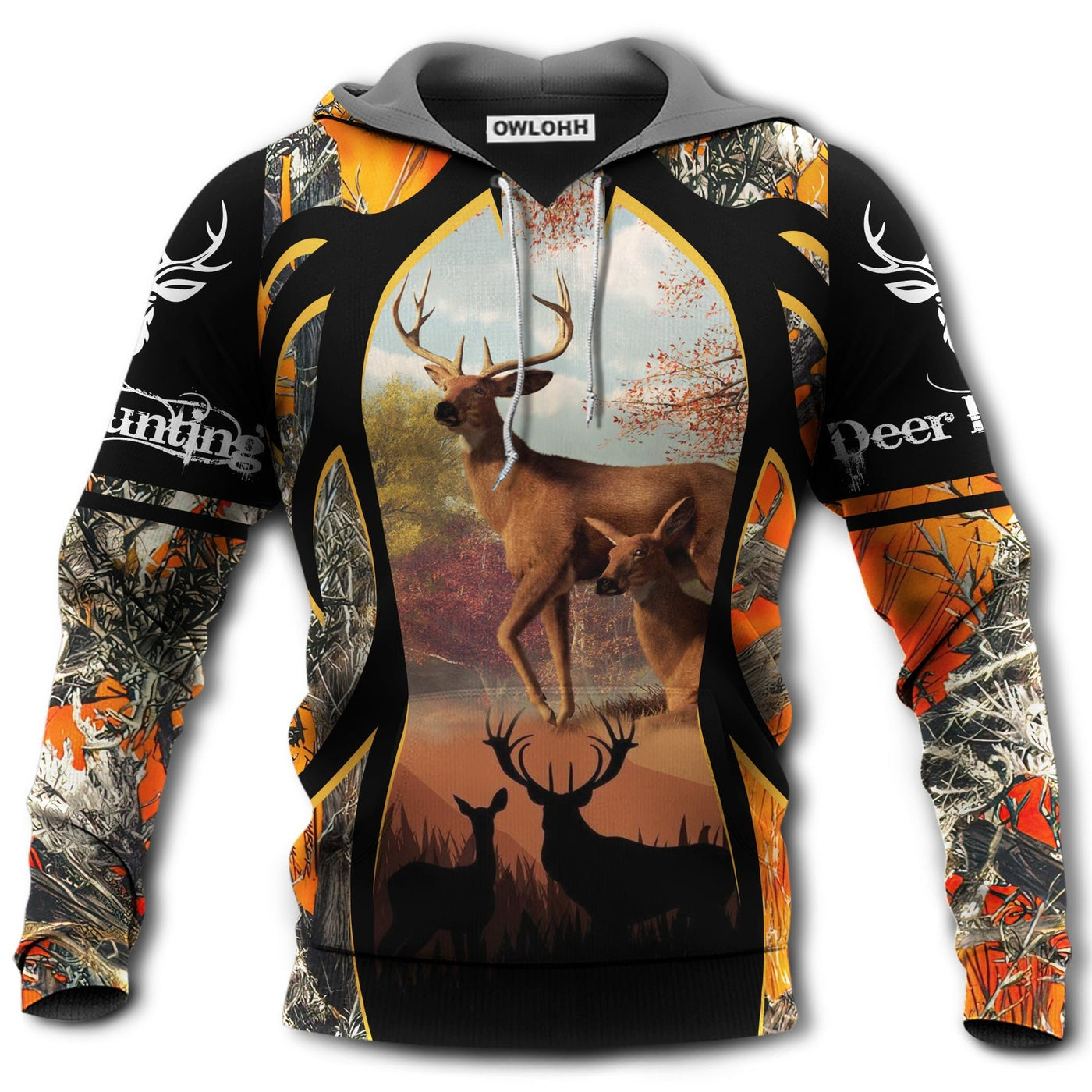 Unisex Hoodie / S Hunting Deer Black And Orange Style In Spring's Weather - Hoodie - Owls Matrix LTD