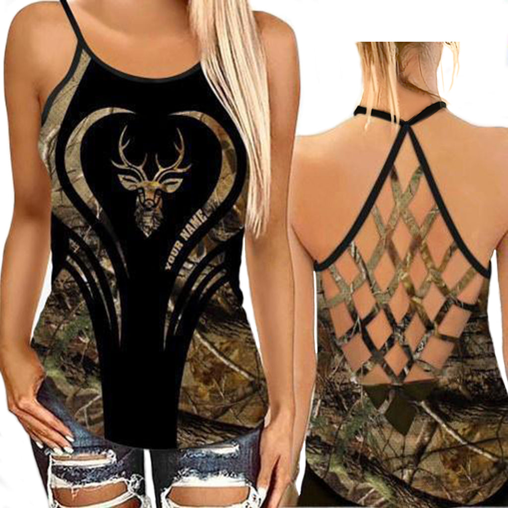 S Hunting Lover Grass Cool Personalized - Cross Open Back Tank Top - Owls Matrix LTD