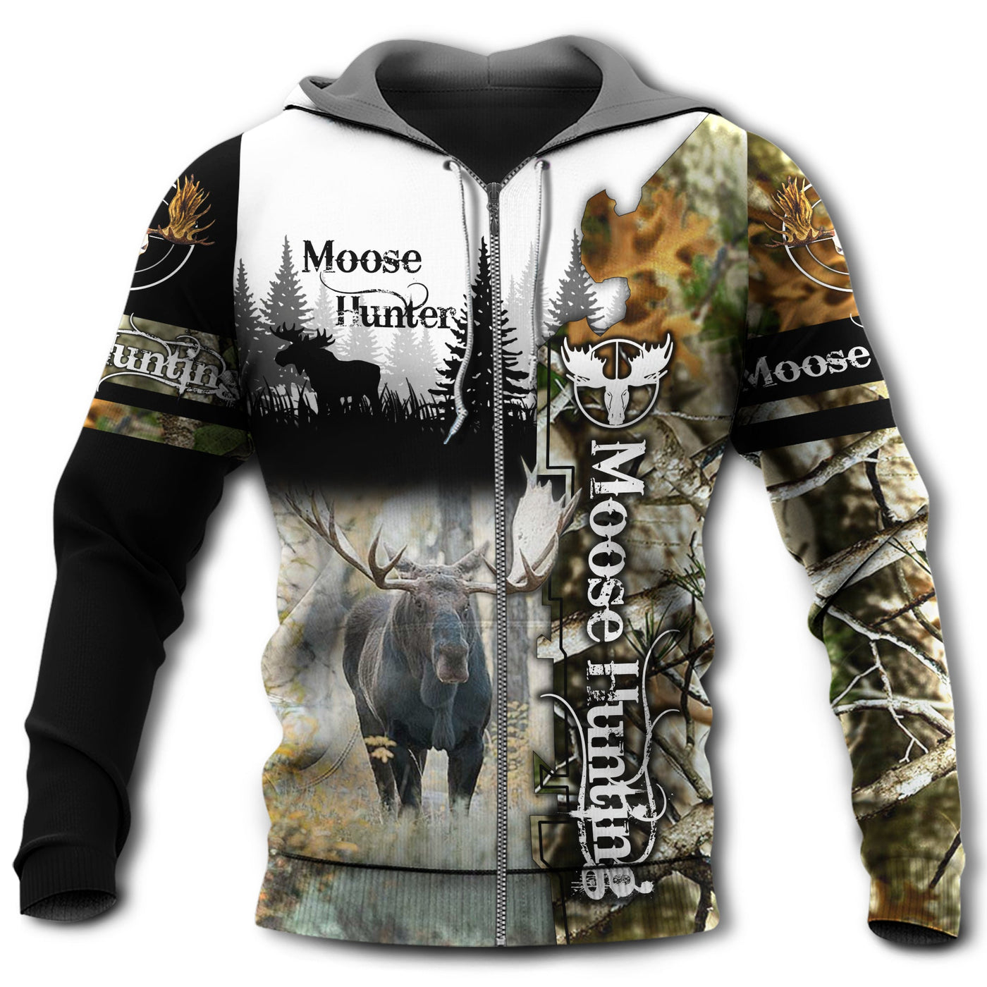 Zip Hoodie / S Hunting Moose Legend Unique - Hoodie - Owls Matrix LTD