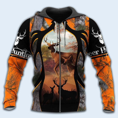 Zip Hoodie / S Hunting Deer Black And Orange Style - Hoodie - Owls Matrix LTD