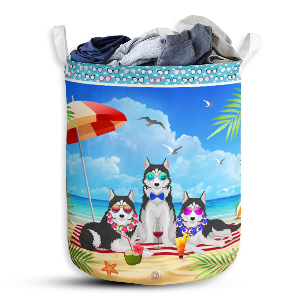 Husky Beach Summer - Laundry Basket - Owls Matrix LTD