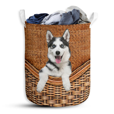 Husky Dog Rattan Teaxture - Laundry Basket - Owls Matrix LTD