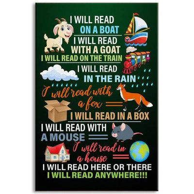 12x18 Inch Reading I Will Read Here Or There I Will Read Anywhere - Vertical Poster - Owls Matrix LTD
