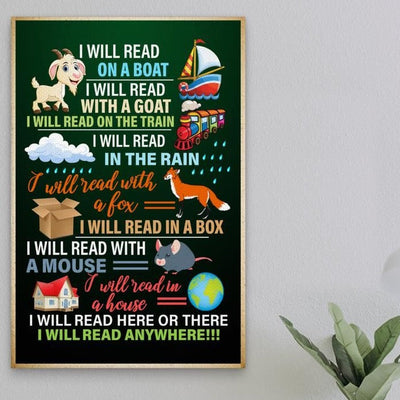 Reading I Will Read Here Or There I Will Read Anywhere - Vertical Poster - Owls Matrix LTD