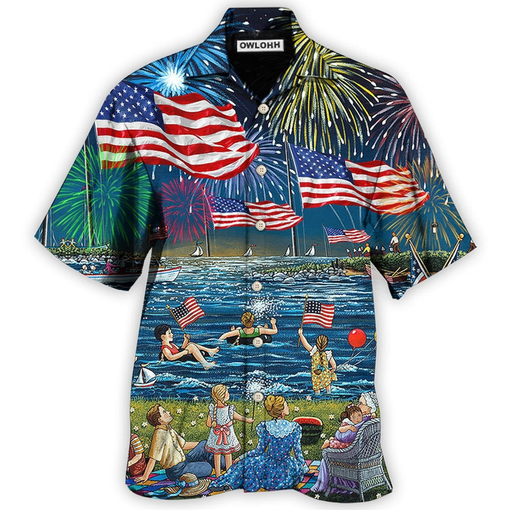 Hawaiian Shirt / Adults / S America Independence Day Fun Day - Hawaiian Shirt - Owls Matrix LTD