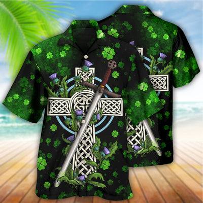 Irish Celtic Cross Irish By Blood - Hawaiian Shirt - Owls Matrix LTD