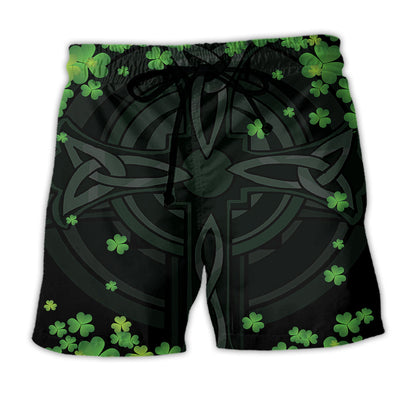 Beach Short / Adults / S Irish Erin Go Bragh American Flag Clover Green Style - Beach Short - Owls Matrix LTD