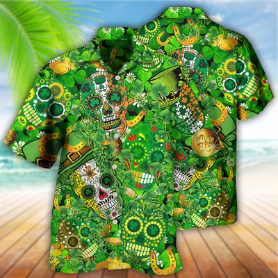 Irish Love Skull Happy And Gold - Hawaiian Shirt - Owls Matrix LTD