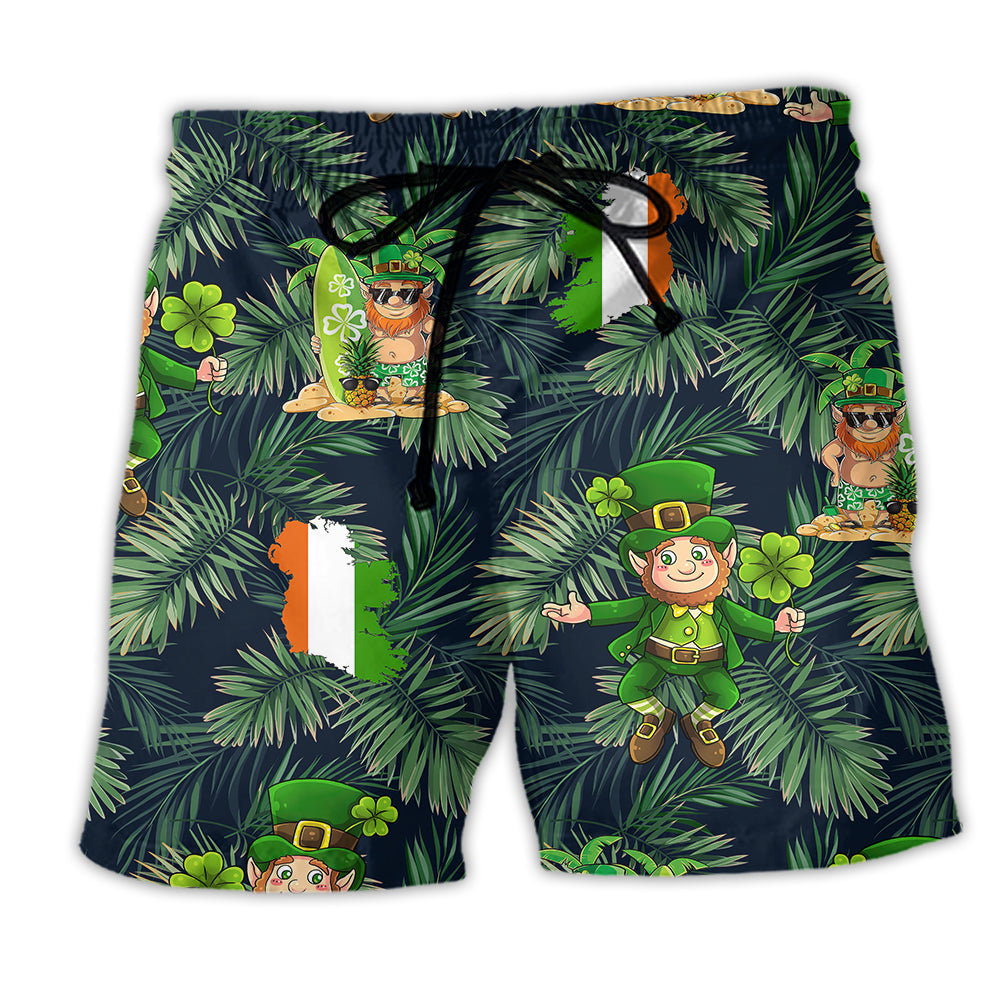 Beach Short / Adults / S Irish People Proud Leprechaun Tropical Leaf - Beach Short - Owls Matrix LTD