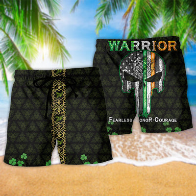 Irish Warrior Fearless Honor Courage Green Leaf - Beach Short - Owls Matrix LTD