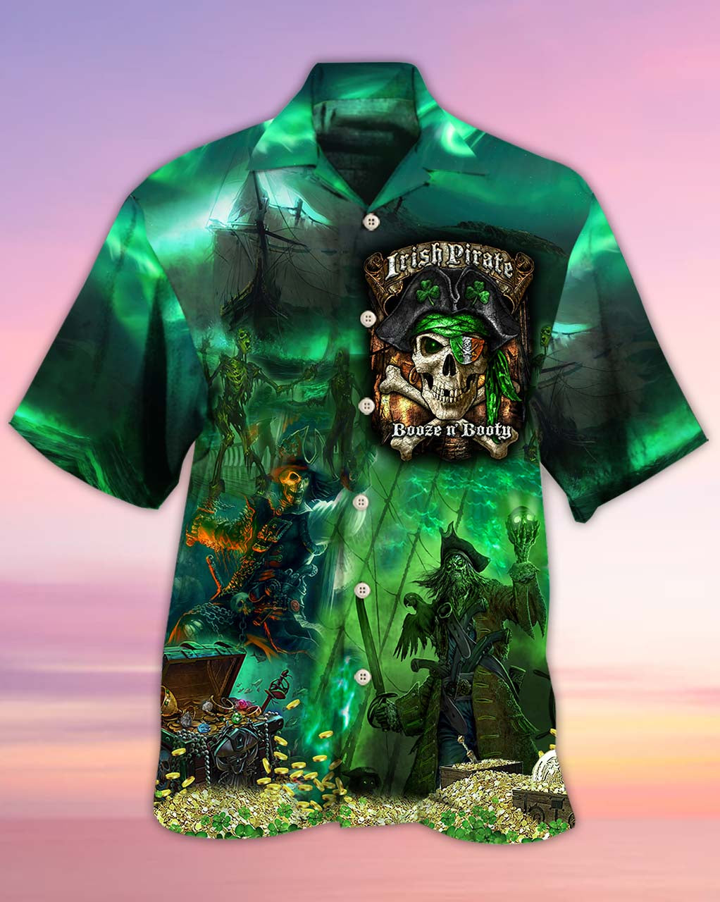 Irish Pirate Booze And Booty Beautiful - Hawaiian Shirt - Owls Matrix LTD