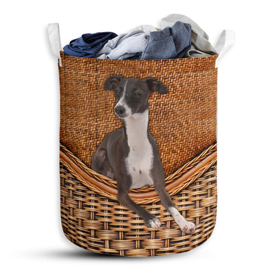 Italian Greyhound Dog Rattan Teaxture - Laundry Basket - Owls Matrix LTD