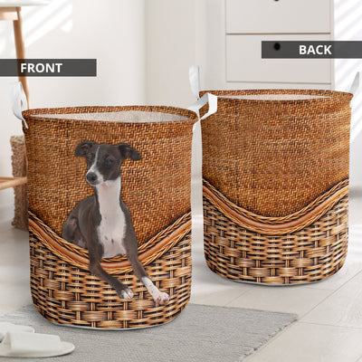 Italian Greyhound Dog Rattan Teaxture - Laundry Basket - Owls Matrix LTD