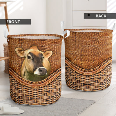 Jersey Cow Rattan Teaxture - Laundry Basket - Owls Matrix LTD