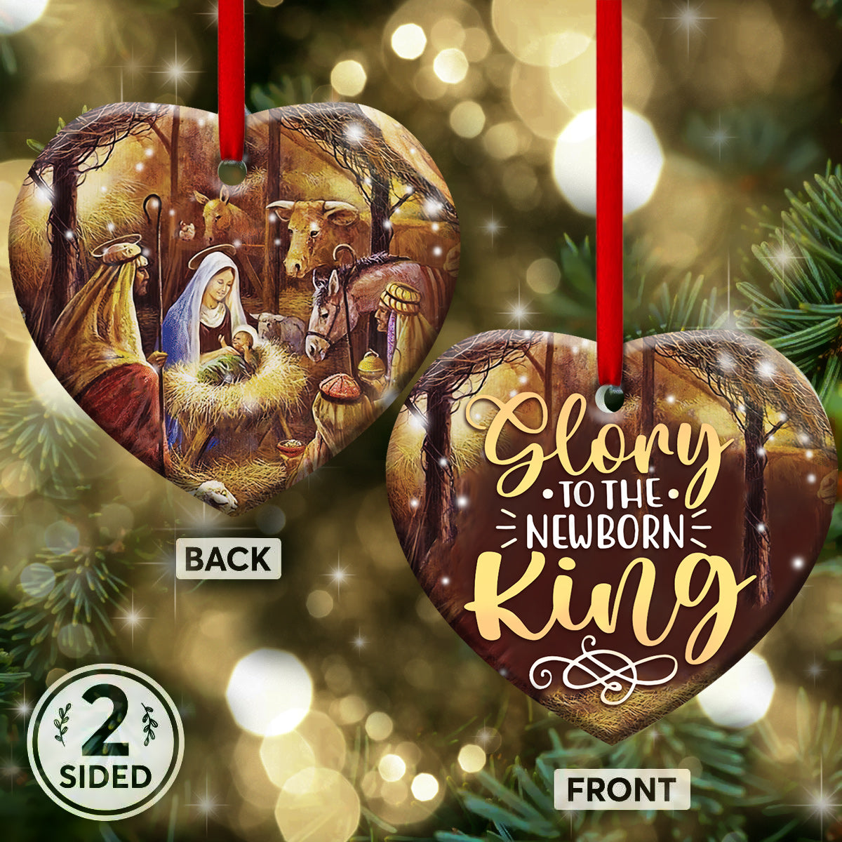Jesus Glory To The New Born King - Heart Ornament - Owls Matrix LTD