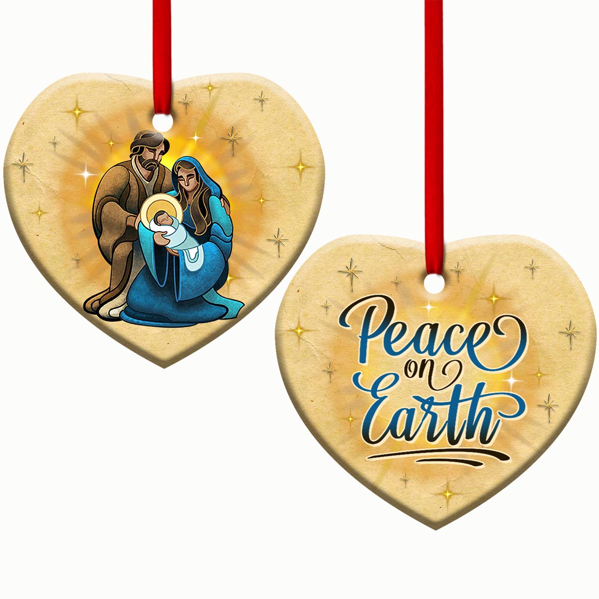 Jesus Peace On Earth - Heart Ornament - Owls Matrix LTD