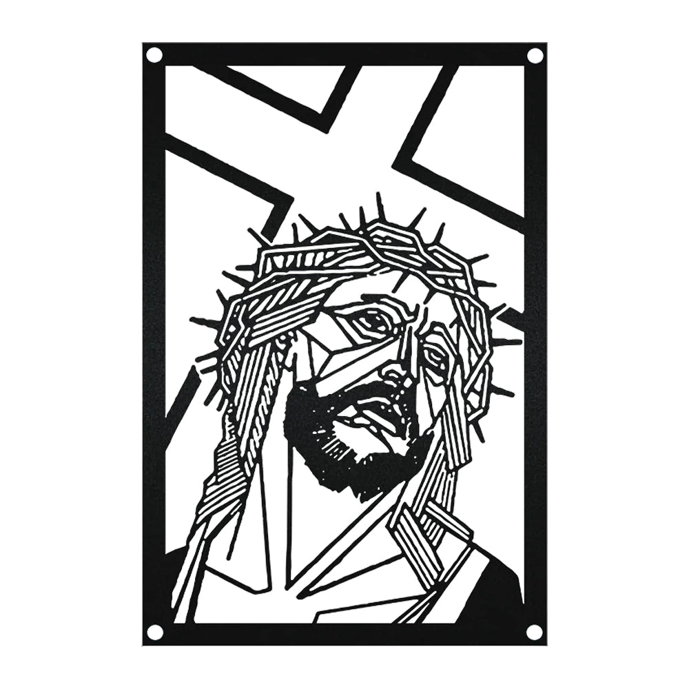 12"x12" Jesus And Cross Catholic Rectangular Shape - Led Light Metal - Owls Matrix LTD