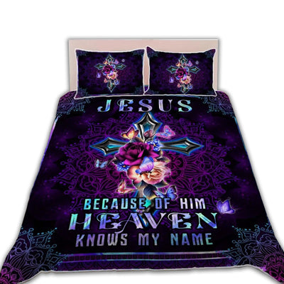 TWIN ( 50 x 60 INCH ) Jesus Because Of Him Heaven Knows My Name Purple - Quilt Set - Owls Matrix LTD