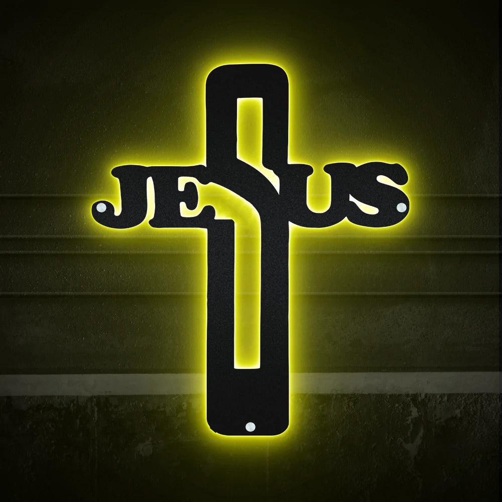 Jesus Cross Light All Night - Led Light Metal - Owls Matrix LTD
