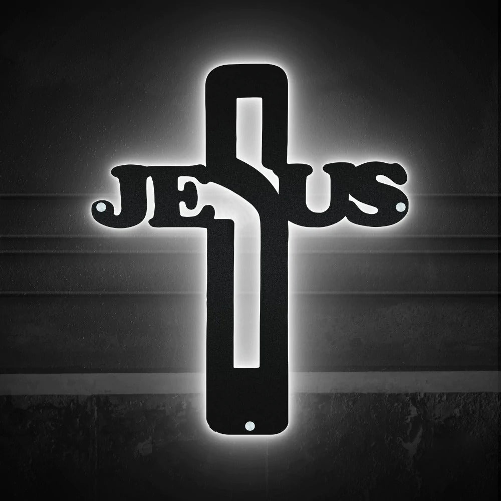 Jesus Cross Light All Night - Led Light Metal - Owls Matrix LTD