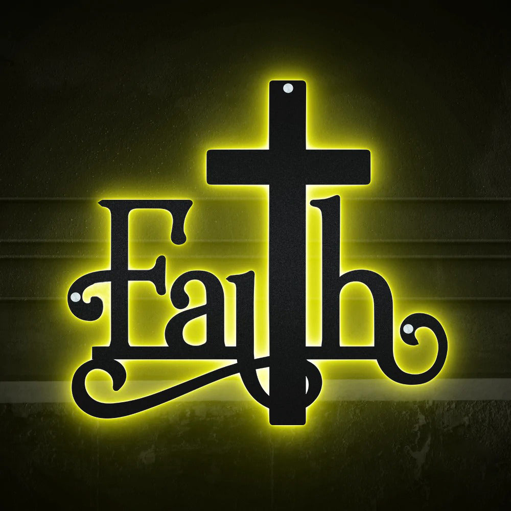 Jesus Faith Catholic Cross - Led Light Metal - Owls Matrix LTD