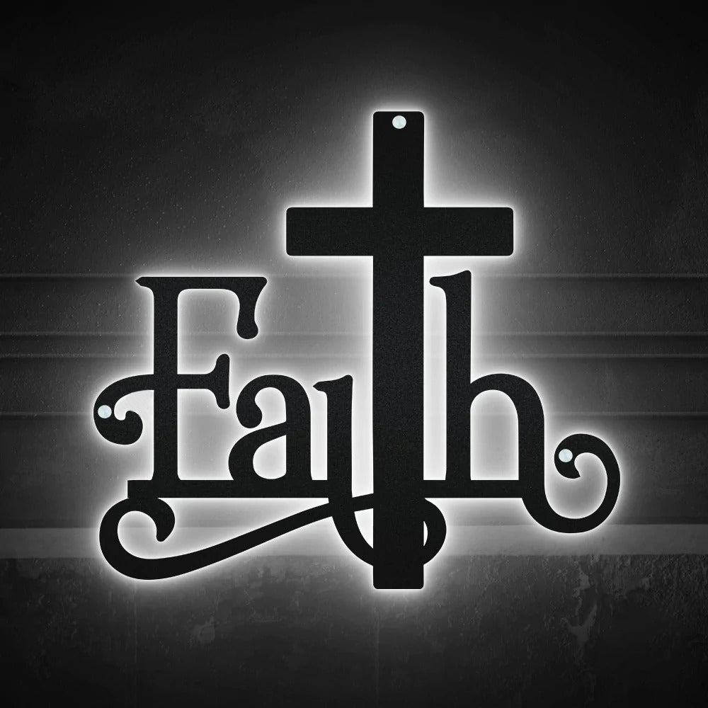 Jesus Faith Catholic Cross In My Life - Led Light Metal - Owls Matrix LTD