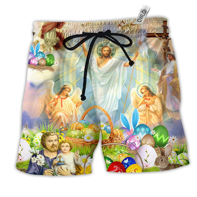 Beach Short / Adults / S Jesus Happy Easter Color - Beach Short - Owls Matrix LTD