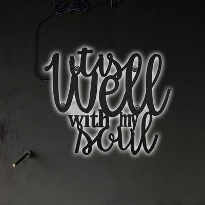 12"x12" Jesus It Is Well With My Soul Quote - Led Light Metal - Owls Matrix LTD