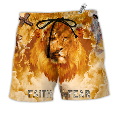Beach Short / Adults / S Jesus Lion Faith Over Fear Psalms Cloudy - Beach Short - Owls Matrix LTD
