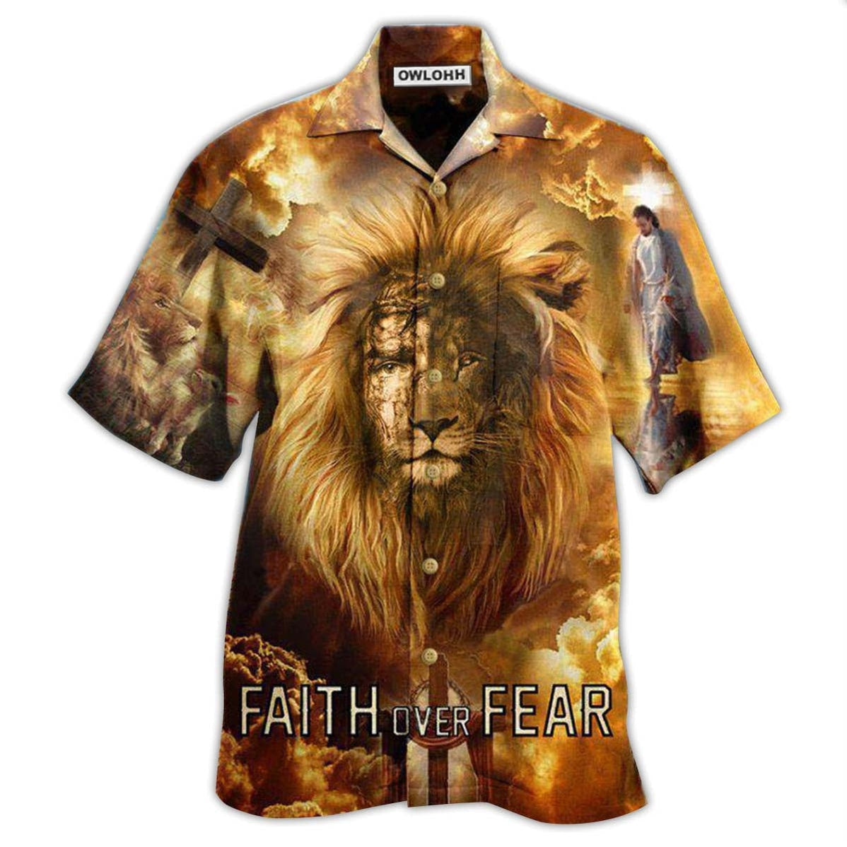 Hawaiian Shirt / Adults / S Jesus Lion Faith Over Fear Psalms - Hawaiian Shirt - Owls Matrix LTD