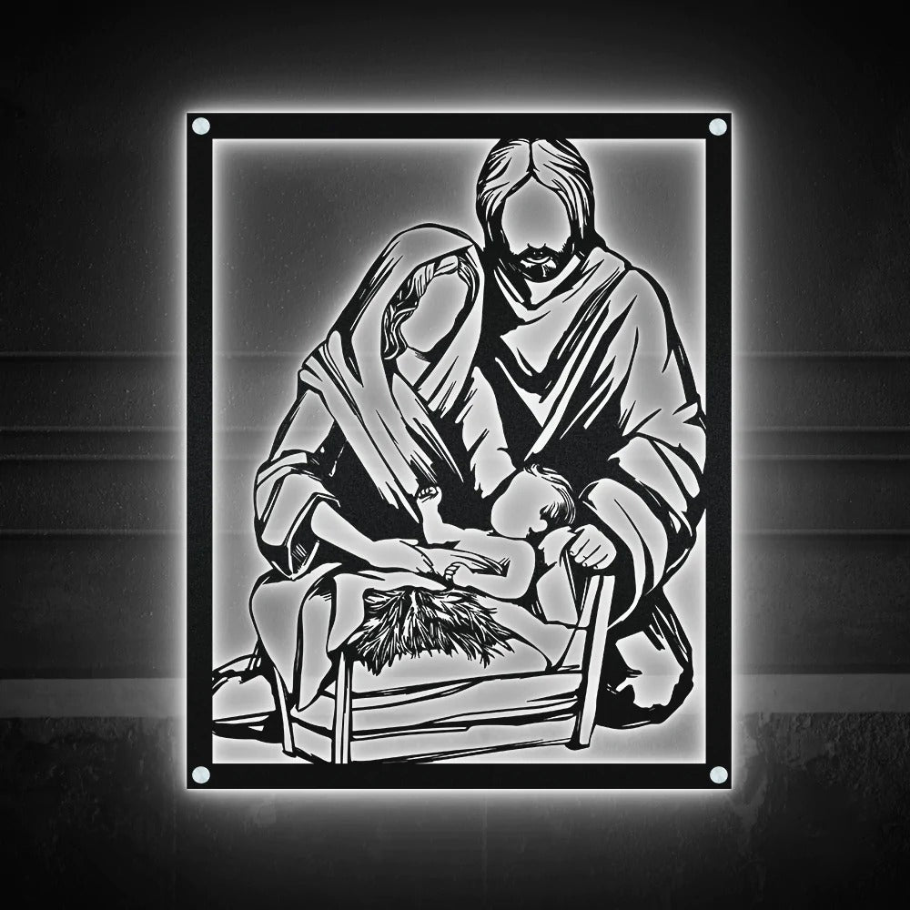 Jesus Mary & Joseph Catholic - Led Light Metal - Owls Matrix LTD