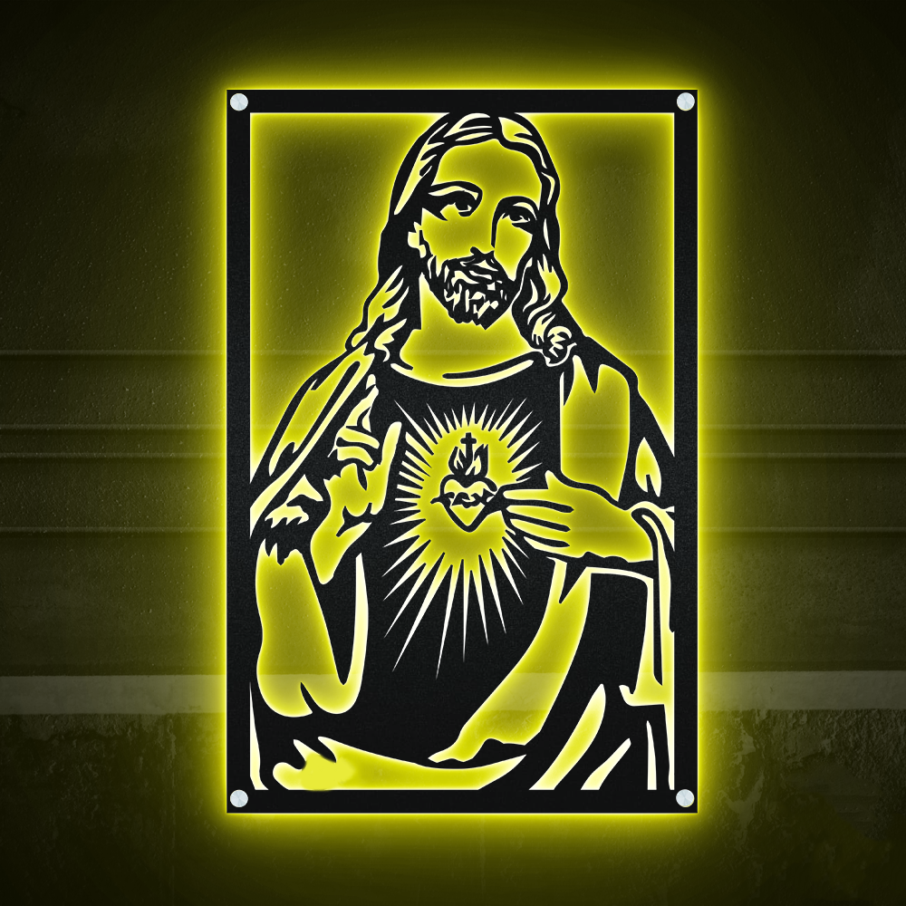 Jesus The Heart of Jesus Catholic Consecration Cutting Sign For Christian Corner - Led Light Metal - Owls Matrix LTD