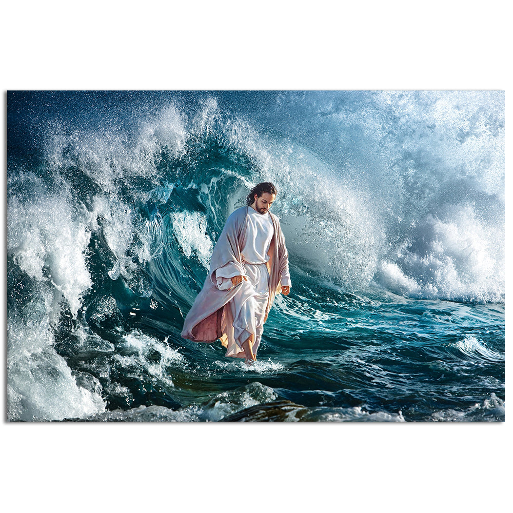 12x18 Inch Jesus Walk The Waves - Horizontal Poster - Owls Matrix LTD