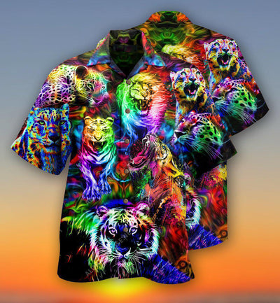 Animals King Of The Jungle Lion Tiger Leopard With Full Colors - Hawaiian Shirt - Owls Matrix LTD