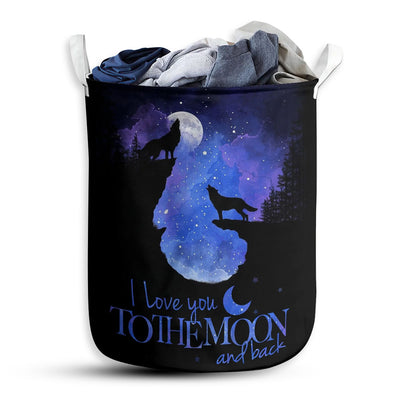 M: 21.65"x15.75" (55x40 cm) Wolf Love You To The Moon And Back - Laundry Basket - Owls Matrix LTD