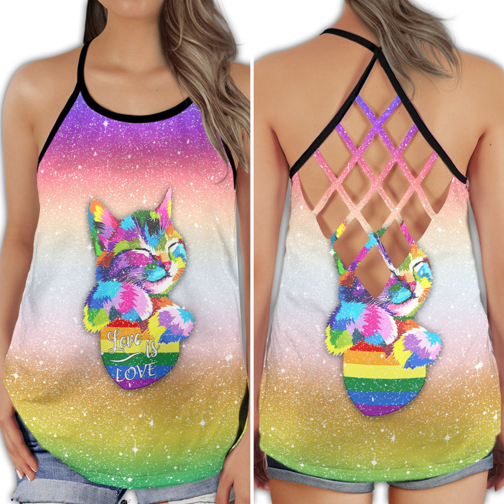 S LGBT Love Is Love My Life With Colorful - Cross Open Back Tank Top - Owls Matrix LTD
